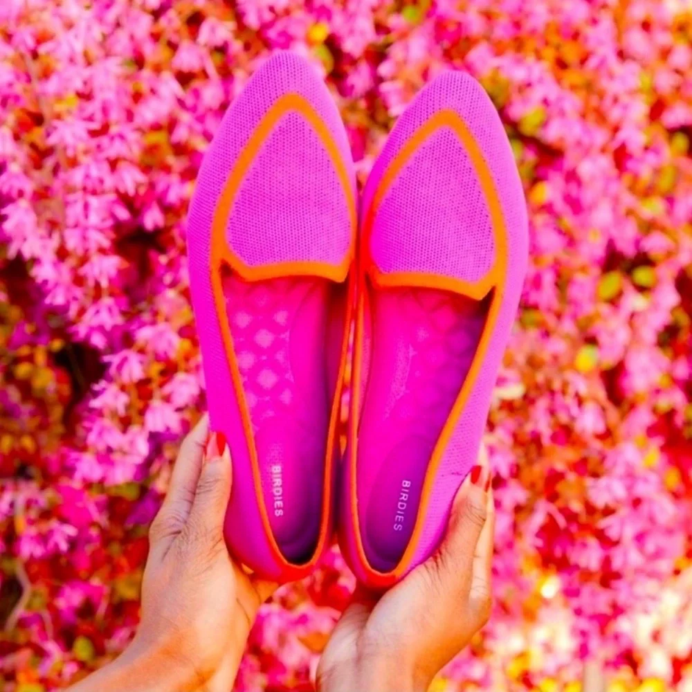 BIRDIES Blackbird NEW Knit Flats Loafers Tropical Pink Orange Size 7.5